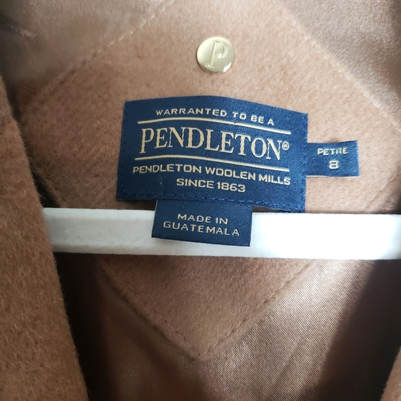 Pendleton long wool camel brown plaid coat 8P - Picture 5 of 7